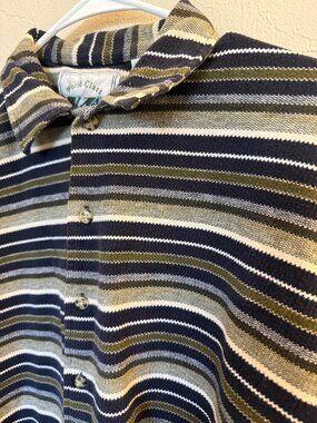 Vintage World Class Men's XL Striped Knit Shirt 100% Cotton UAE Retro